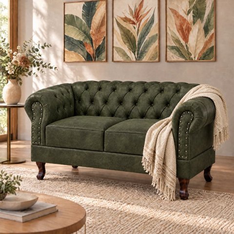 Namoradeira Chesterfield Duque 2 Lugares em Dallas Verde Musgo