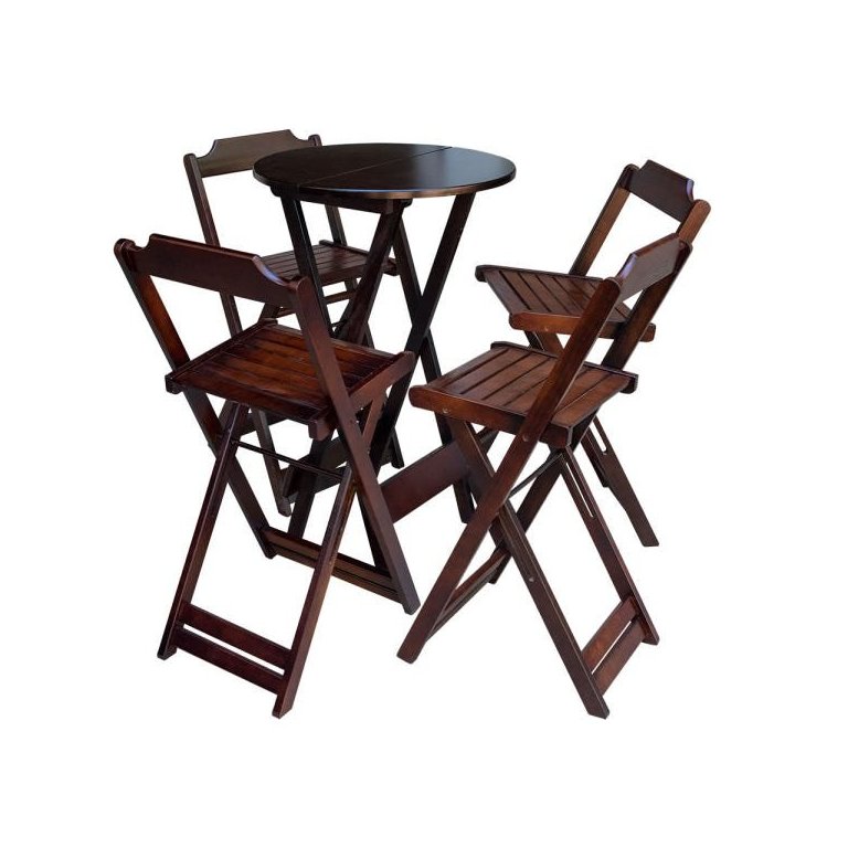 Jogo De Mesa Bistrô De Madeira Com 4 Cadeiras Dobravel Ideal Para Bar E Restaurante Imbuia