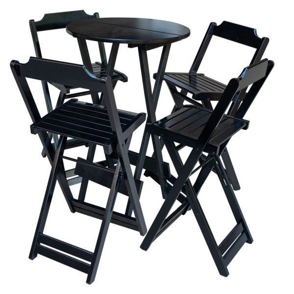 Jogo de Mesa Bistrô de Madeira com 4 Cadeiras Dobrável Ideal para Bar e Restaurante Preto - 1