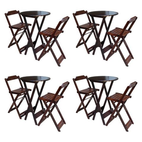 Kit 4 Jogos De Mesa Bistrô De Madeira Com 2 Cadeiras Dobravel Ideal Para Bar E Restaurante Imbuia