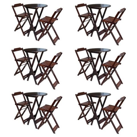 Kit 6 Jogos De Mesa Bistrô De Madeira Com 2 Cadeiras Dobravel Ideal Para Bar E Restaurante Imbuia