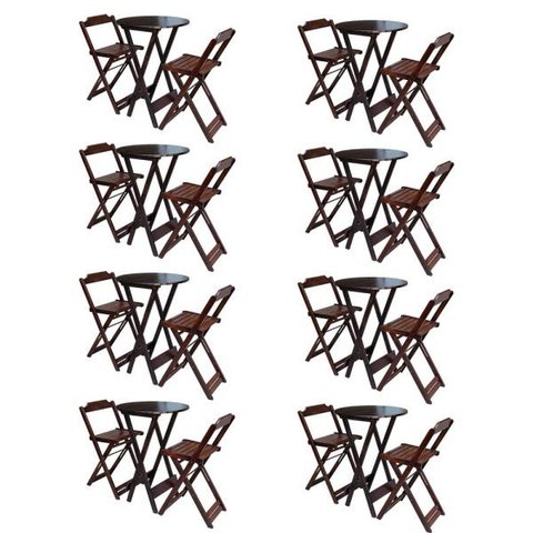 Kit 8 Jogos De Mesa Bistrô De Madeira Com 2 Cadeiras Dobravel Ideal Para Bar E Restaurante Imbuia