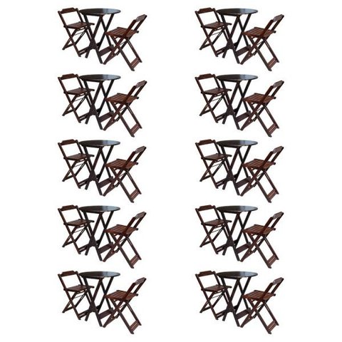 Kit 10 Jogos De Mesa Bistrô De Madeira Com 2 Cadeiras Dobravel Ideal Para Bar E Restaurante Imbuia