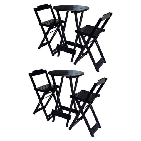 Kit 2 Jogos De Mesa Bistrô De Madeira Com 2 Cadeiras Dobravel Ideal Para Bar E Restaurante Tabaco