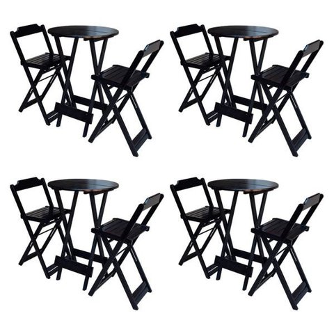 Kit 4 Jogos De Mesa Bistrô De Madeira Com 2 Cadeiras Dobravel Ideal Para Bar E Restaurante Tabaco