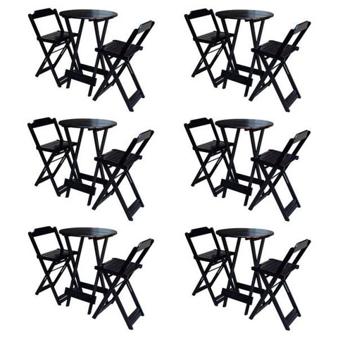 Kit 6 Jogos De Mesa Bistrô De Madeira Com 2 Cadeiras Dobravel Ideal Para Bar E Restaurante Tabaco
