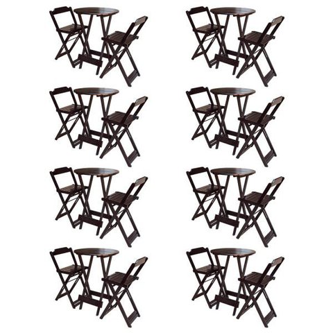 Kit 8 Jogos De Mesa Bistrô De Madeira Com 2 Cadeiras Dobravel Ideal Para Bar E Restaurante Tabaco