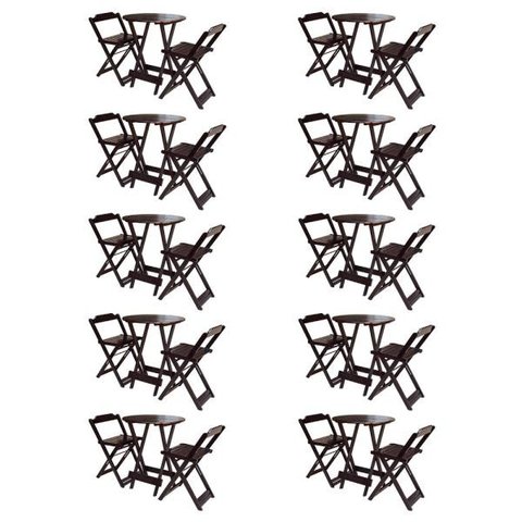 Kit 10 Jogos De Mesa Bistrô De Madeira Com 2 Cadeiras Dobravel Ideal Para Bar E Restaurante Tabaco