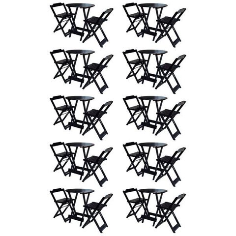 Kit 10 Jogos De Mesa Bistrô De Madeira Com 2 Cadeiras Dobravel Ideal Para Bar E Restaurante Preto