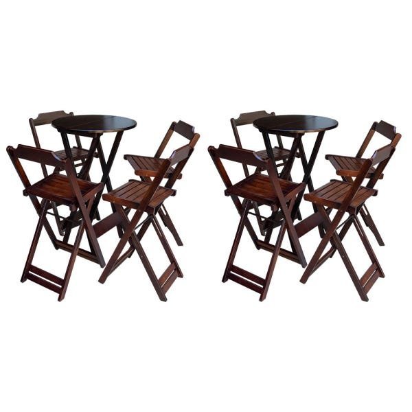 Kit 2 Jogos De Mesa Bistrô De Madeira Com 4 Cadeiras Dobravel Ideal Para Bar E Restaurante Imbuia