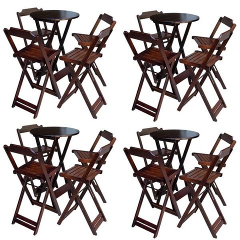 Kit 4 Jogos de Mesa Bistrô de Madeira com 4 Cadeiras Dobrável Ideal para Bar e Restaurante Imbuia