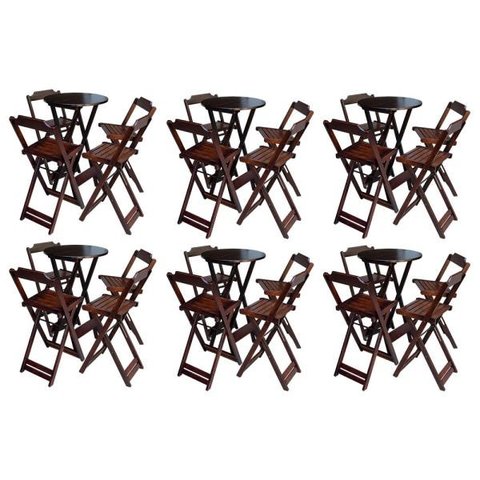 Kit 6 Jogos De Mesa Bistrô De Madeira Com 4 Cadeiras Dobravel Ideal Para Bar E Restaurante Imbuia