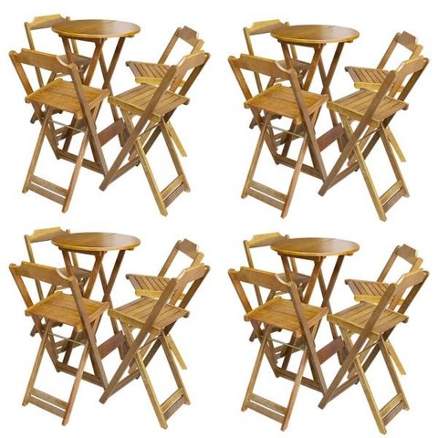 Kit 4 Jogos De Mesa Bistrô De Madeira Com 4 Cadeiras Dobravel Ideal Para Bar E Restaurante Mel