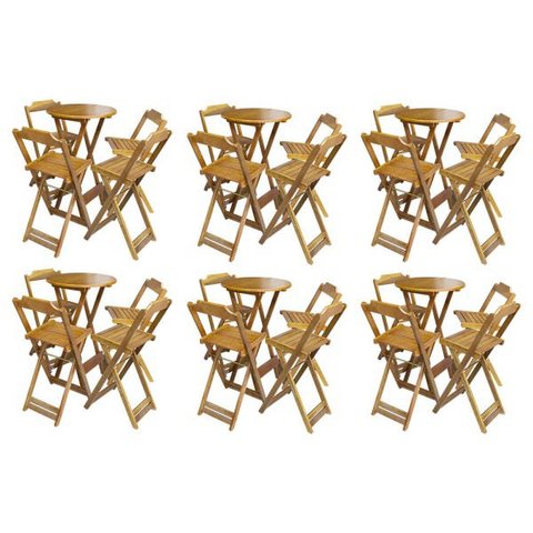 Kit 6 Jogos De Mesa Bistrô De Madeira Com 4 Cadeiras Dobravel Ideal Para Bar E Restaurante Mel