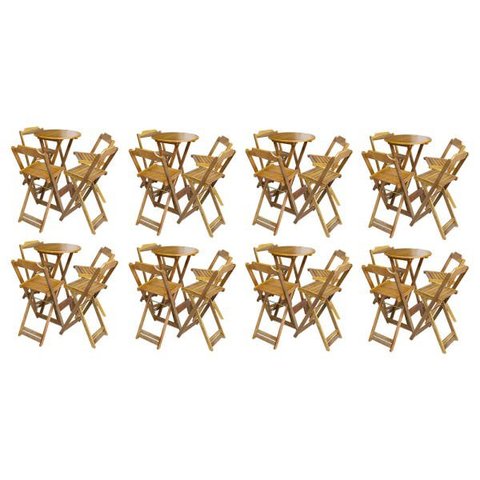 Kit 8 Jogos De Mesa Bistrô De Madeira Com 4 Cadeiras Dobravel Ideal Para Bar E Restaurante Mel