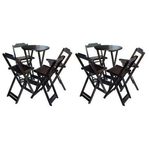 Kit 2 Jogos De Mesa Bistrô De Madeira Com 4 Cadeiras Dobravel Ideal Para Bar E Restaurante Tabaco