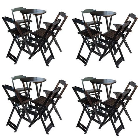 Kit 4 Jogos De Mesa Bistrô De Madeira Com 4 Cadeiras Dobravel Ideal Para Bar E Restaurante Tabaco