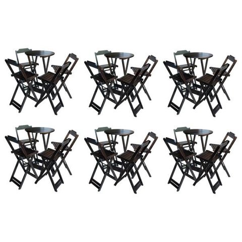 Kit 6 Jogos De Mesa Bistrô De Madeira Com 4 Cadeiras Dobravel Ideal Para Bar E Restaurante Tabaco