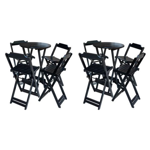 Kit 2 Jogos De Mesa Bistrô De Madeira Com 4 Cadeiras Dobravel Ideal Para Bar E Restaurante Preto