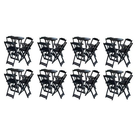 Kit 8 Jogos De Mesa Bistrô De Madeira Com 4 Cadeiras Dobravel Ideal Para Bar E Restaurante Preto