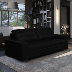 Sofá Decorativo Sala de Estar Punto Bipartido 4 Lugares 280cm Couro Preto - Mozzelar - 2