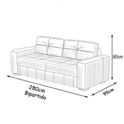 Sofá Decorativo Sala de Estar Punto Bipartido 4 Lugares 280cm Couro Preto - Mozzelar - 4