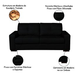 Sofá Decorativo Sala de Estar Punto Bipartido 4 Lugares 280cm Couro Preto - Mozzelar - 3