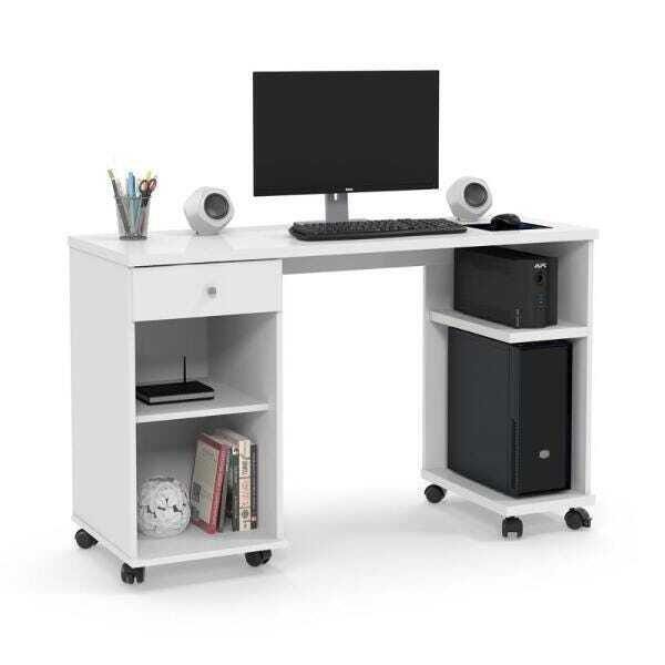 Mesa para Computador Escritório Quarto com Rodízios 1 Gaveta Escrivaninha Million Branco - 2