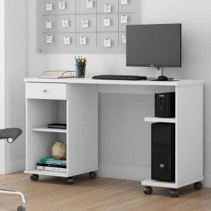 Mesa para Computador Escritório Quarto com Rodízios 1 Gaveta Escrivaninha Million Branco
