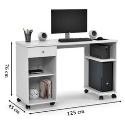 Mesa para Computador Escritório Quarto com Rodízios 1 Gaveta Escrivaninha Million Branco - 3