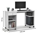 Ver imagem 3 de Mesa para Computador Escritório Quarto com Rodízios 1 Gaveta Escrivaninha Million Branco
