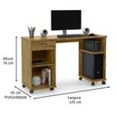 Ver imagem 3 de Mesa para Computador Escritório Quarto com Rodízios 1 Gaveta Escrivaninha Million Nature