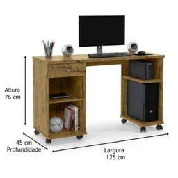 Mesa para Computador Escritório Quarto com Rodízios 1 Gaveta Escrivaninha Million Nature - 3