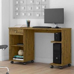 Mesa para Computador Escritório Quarto com Rodízios 1 Gaveta Escrivaninha Million Nature - 1