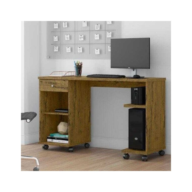 Mesa para Computador Escritório Quarto com Rodízios 1 Gaveta Escrivaninha Million Nature