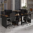 Ver imagem 1 de Estação de Trabalho 4 Lugares Office Smart 4 Mesas 2 Armários - Preto e Cedro