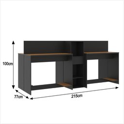 Estação de Trabalho 4 Lugares Office Smart 4 Mesas 2 Armários - Preto e Cedro - 2