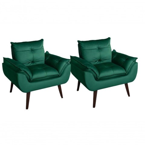 Kit 02 Poltrona/cadeira Decorativa Glamour Opala com Pés Quadrado Verde
