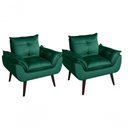 Ver imagem 1 de Kit 02 Poltrona/cadeira Decorativa Glamour Opala com Pés Quadrado Verde