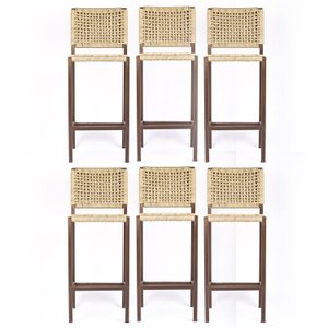 Banqueta Bistrô Balcão Gourmet Corda Nautica – Aço – Marrom e Bege – Kit 6