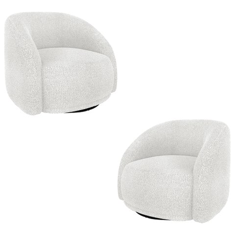 Kit 2 Poltronas Decorativas Jenny Base Giratória em Metal Preto Bouclê Branco G45 - Gran Belo