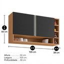 Ver imagem 3 de Armário Aéreo Cozinha Vanessa 105cm 2 Portas Nicho Lateral Mdp Funcional Amêndoa Preto - Desk Design