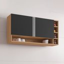 Ver imagem 1 de Armário Aéreo Cozinha Vanessa 105cm 2 Portas Nicho Lateral Mdp Funcional Amêndoa Preto - Desk Design