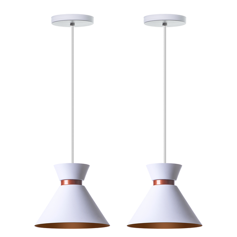 Kit 2 Pendentes Dubai 17cm Para Mesa Balcão Gourmet: Branco com cobre