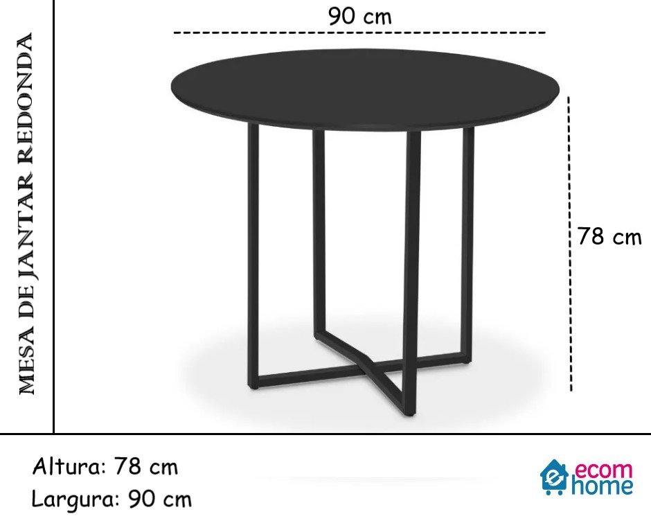 Mesa Estilo Industrial Redonda Mdf e Aço Preta para Sala de Jantar Cozinha Ecomhome - 3