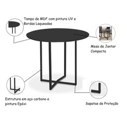 Mesa Estilo Industrial Redonda Mdf e Aço Preta para Sala de Jantar Cozinha Ecomhome - 5