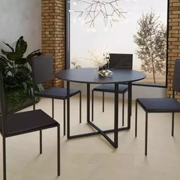 Mesa Estilo Industrial Redonda Mdf e Aço Preta para Sala de Jantar Cozinha Ecomhome - 2