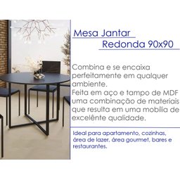 Mesa Estilo Industrial Redonda Mdf e Aço Preta para Sala de Jantar Cozinha Ecomhome - 6