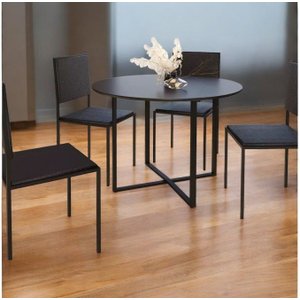 Mesa Estilo Industrial Redonda Mdf e Aço Preta para Sala de Jantar Cozinha Ecomhome