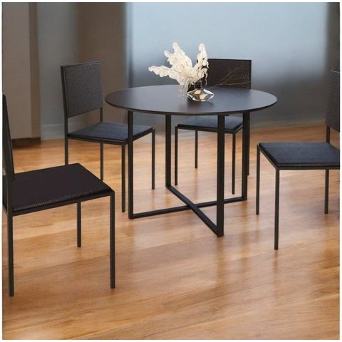 Mesa Estilo Industrial Redonda Mdf e Aço Preta para Sala de Jantar Cozinha Ecomhome